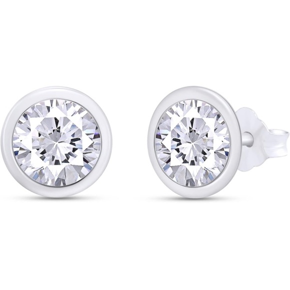 Bezel Vintage 18k 3/4 Carats Round Diamond Moissanite Earrings - Picture 5 of 16